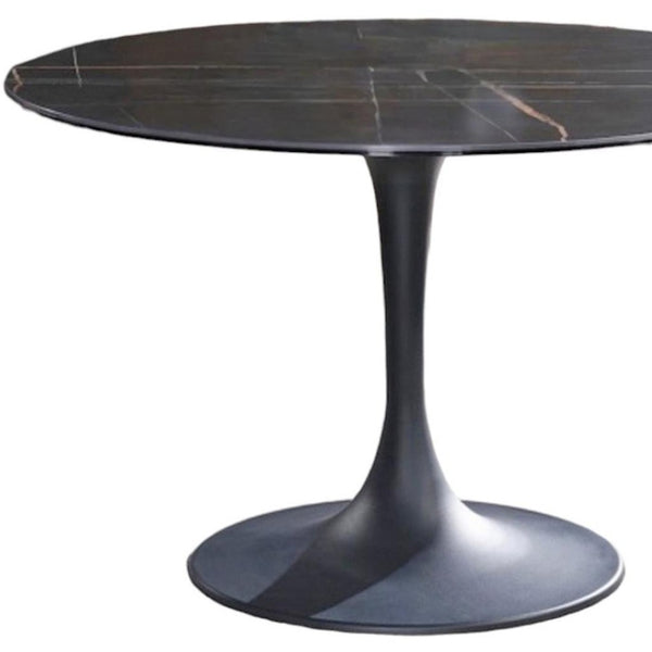HomeRoots 47" Black Ceramic Pedestal Dining Table - Modern Rounded Design for Stylish Gatherings & Comfort 488516