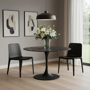 HomeRoots 47" Black Ceramic Pedestal Dining Table - Modern Rounded Design for Stylish Gatherings & Comfort 488516