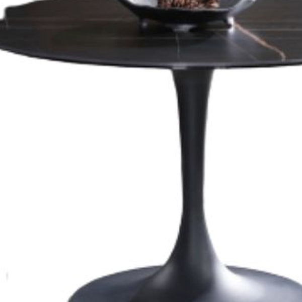 Homeroots 47" Black Rounded Ceramic And Metal Pedestal Base Dining Table   488516