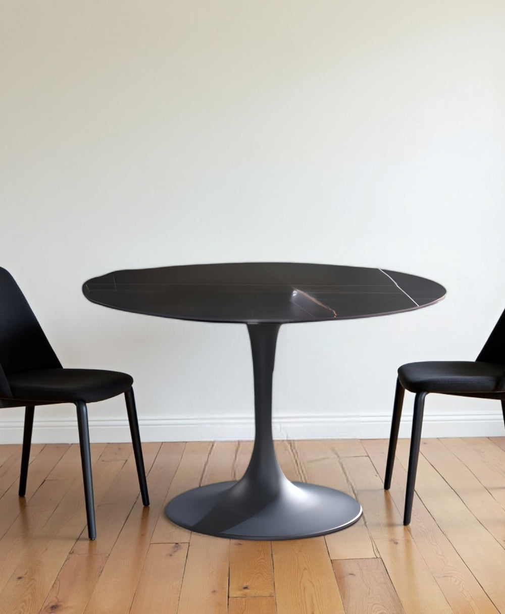 Homeroots 47" Black Rounded Ceramic And Metal Pedestal Base Dining Table   488516