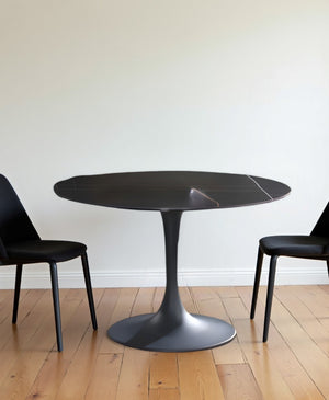 Homeroots 47" Black Rounded Ceramic And Metal Pedestal Base Dining Table   488516