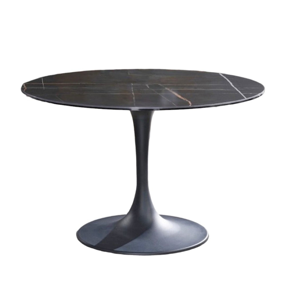 HomeRoots 47" Black Ceramic Pedestal Dining Table - Modern Rounded Design for Stylish Gatherings & Comfort 488516
