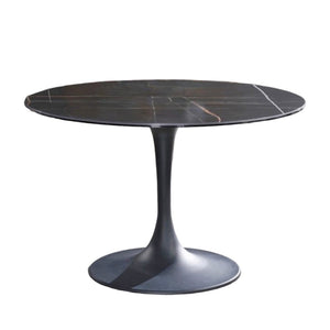 HomeRoots 47" Black Ceramic Pedestal Dining Table - Modern Rounded Design for Stylish Gatherings & Comfort 488516