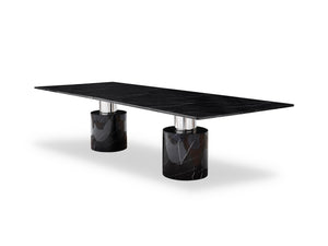 Homeroots 180" Black Marble Double Pedestal Base Dining Table   488517