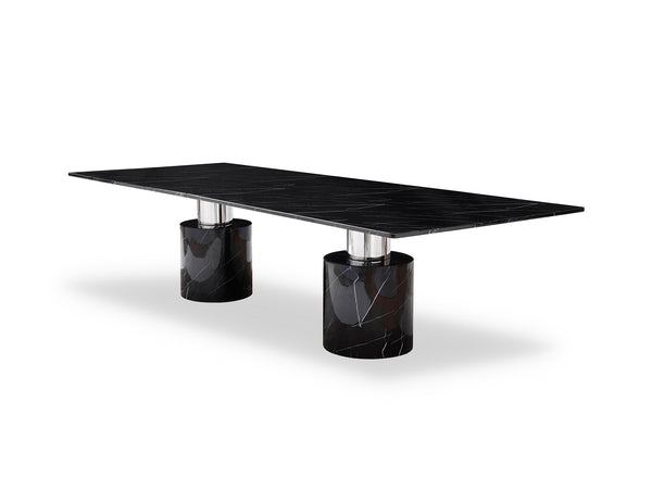 Homeroots 180" Black Marble Double Pedestal Base Dining Table   488517