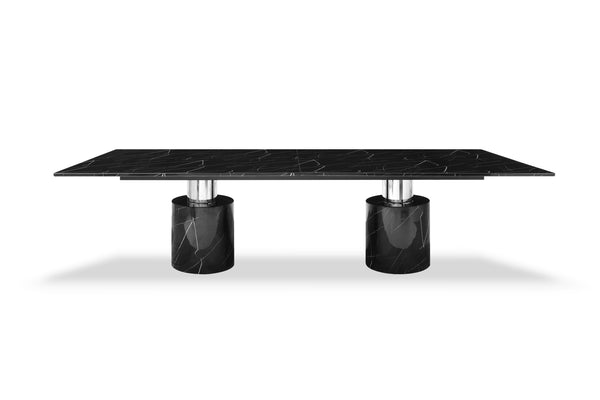 Homeroots 180" Black Marble Double Pedestal Base Dining Table   488517