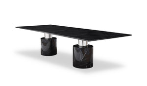 Homeroots 180" Black Marble Double Pedestal Base Dining Table   488517