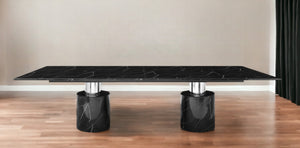 Homeroots 180" Black Marble Double Pedestal Base Dining Table   488517