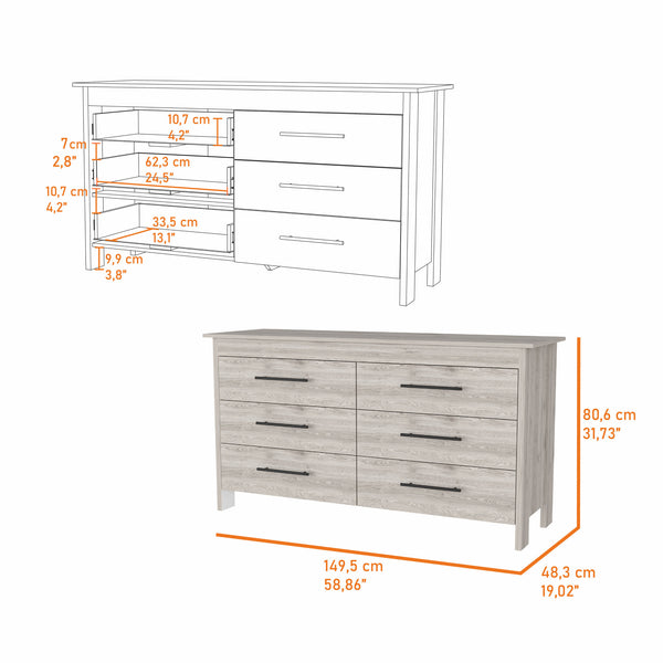 Homeroots 32" Light Gray Six Drawer Double Dresser  Manufactured Wood 488520