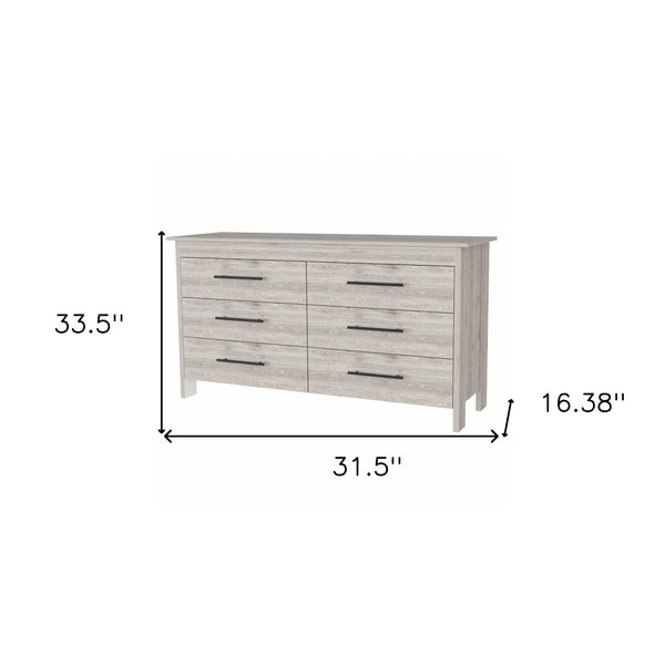 Homeroots 32" Light Gray Six Drawer Double Dresser  Manufactured Wood 488520