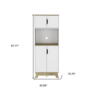 Homeroots 67" Light Oak And White Pantry Cabinet With Two Shelves  Manufactured Wood 488521