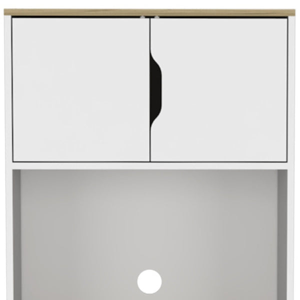 Homeroots 67" Light Oak And White Pantry Cabinet With Two Shelves  Manufactured Wood 488521