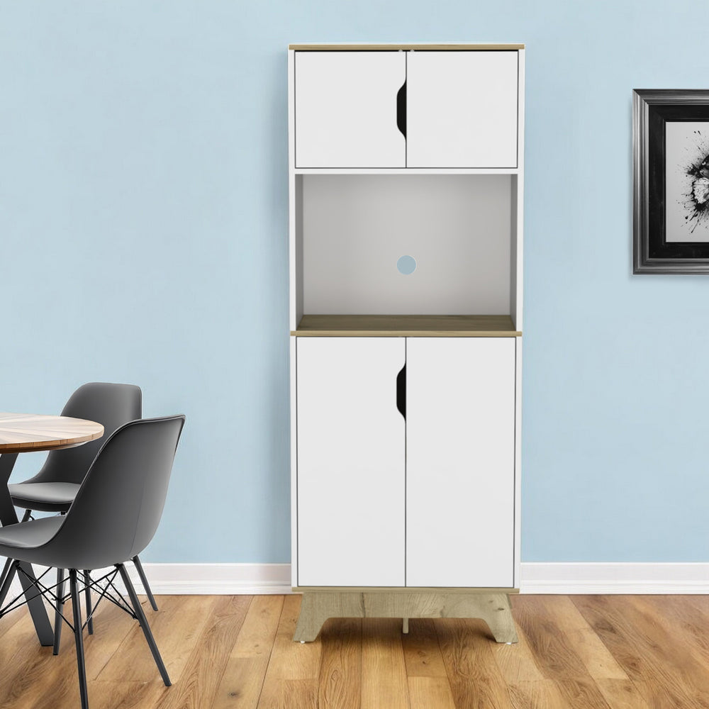 Homeroots 67" Light Oak And White Pantry Cabinet With Two Shelves  Manufactured Wood 488521