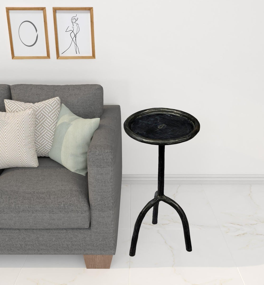 HomeRoots 23" Black Iron Pedestal End Table - Stylish, Durable Accent for Any Space, Perfect for Modern Decor! 488524