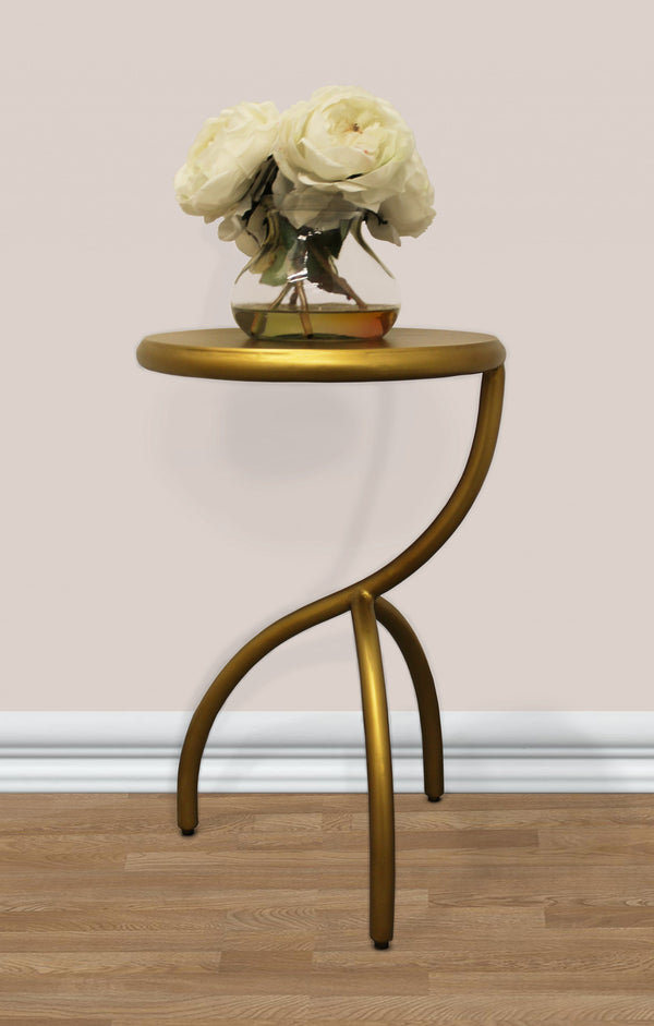 Homeroots 20" Antique Brass Iron Round End Table   488525