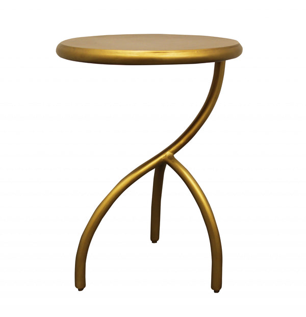 Homeroots 20" Antique Brass Iron Round End Table   488525