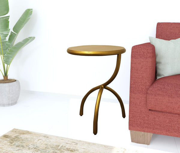 Homeroots 20" Antique Brass Iron Round End Table   488525