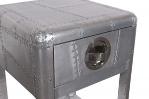 Homeroots 24" Silver Aluminum Square End Table With Drawer And Shelf   488526