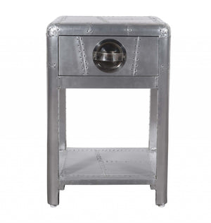 Homeroots 24" Silver Aluminum Square End Table With Drawer And Shelf   488526