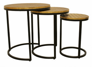 Homeroots Set Of Three 19" Black And Brass Round Nested Tables   488531