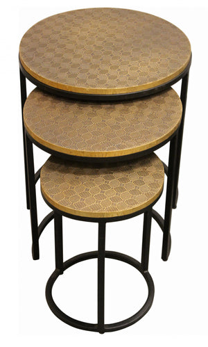 Homeroots Set Of Three 19" Black And Brass Round Nested Tables   488531