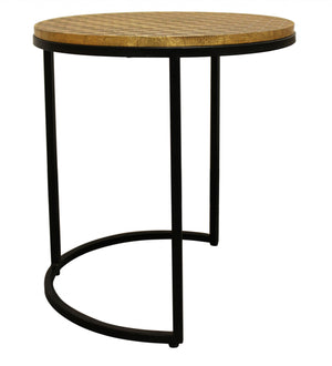Homeroots Set Of Three 19" Black And Brass Round Nested Tables   488531