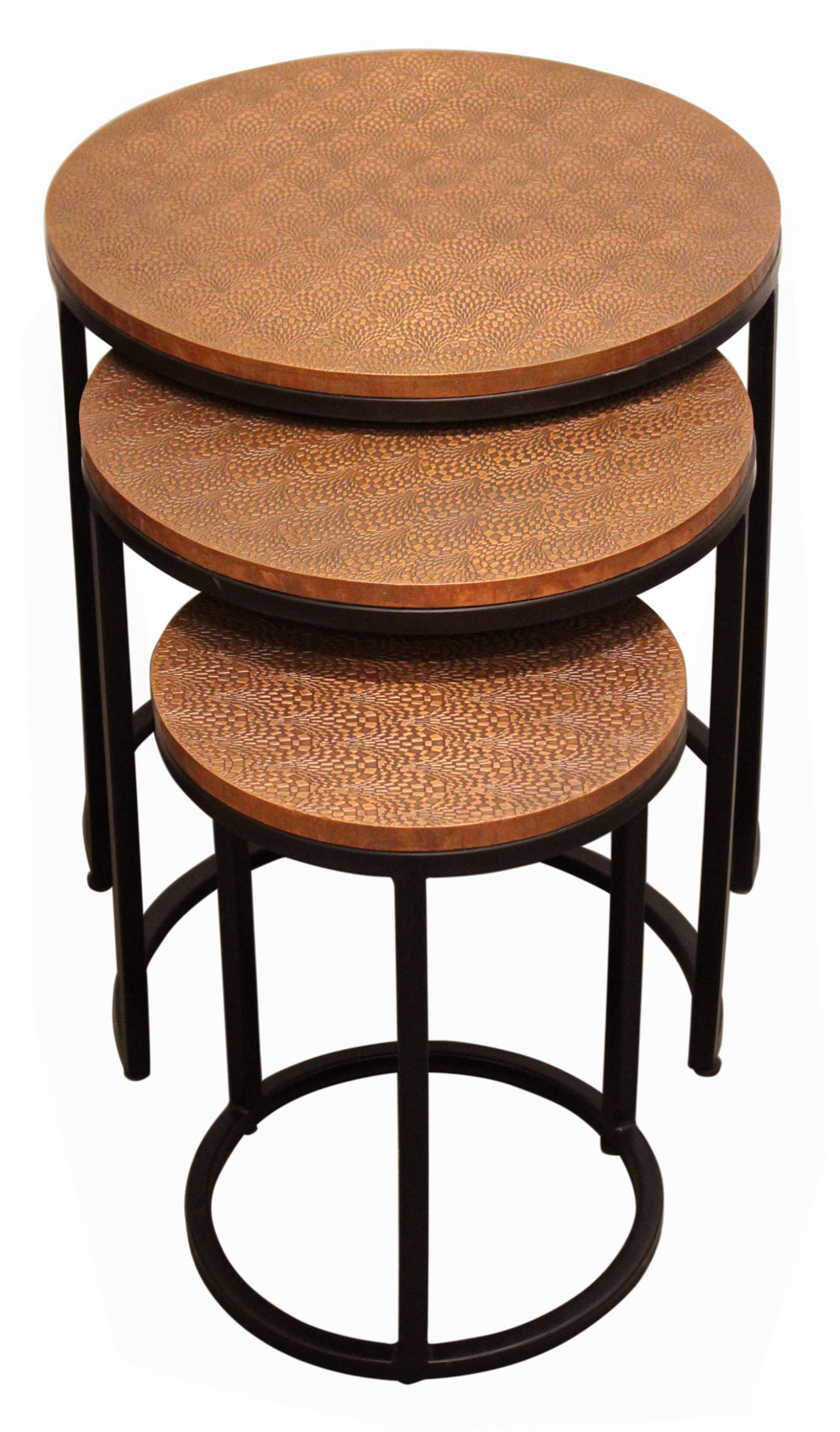 Homeroots Set Of Three 19" Black And Copper Round Nested Tables   488532