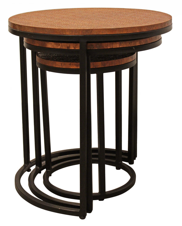 Homeroots Set Of Three 19" Black And Copper Round Nested Tables   488532