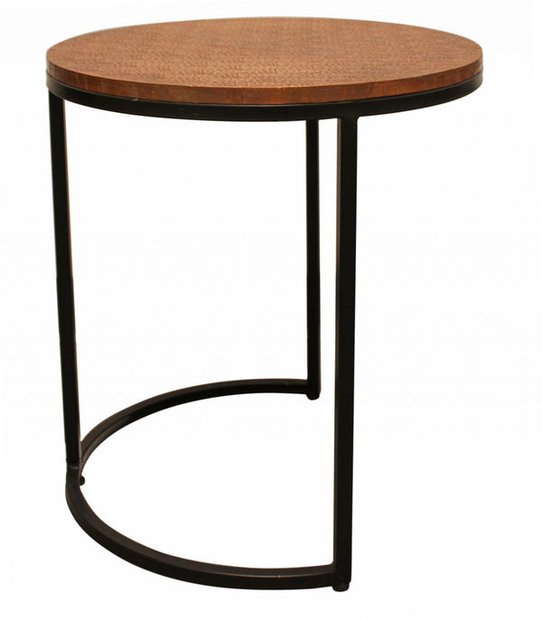 Homeroots Set Of Three 19" Black And Copper Round Nested Tables   488532
