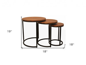 Homeroots Set Of Three 19" Black And Copper Round Nested Tables   488532