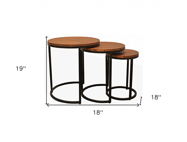 Homeroots Set Of Three 19" Black And Copper Round Nested Tables   488532