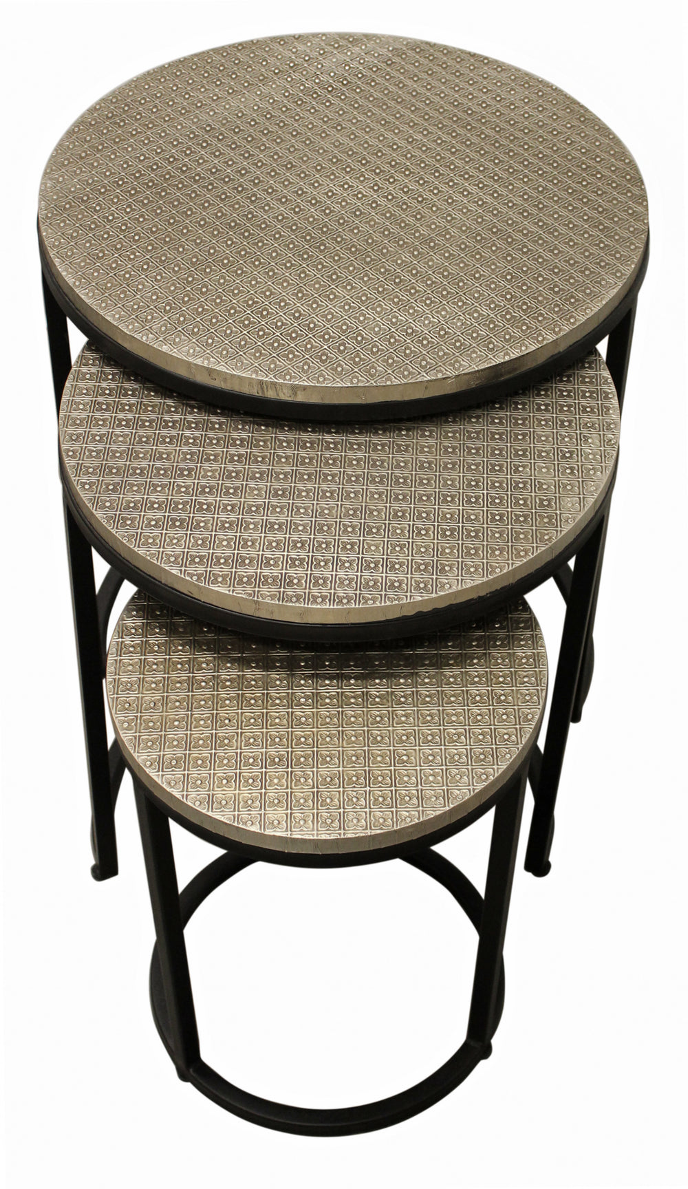 Homeroots Set Of Three 19" Black And Silver Round Nested Tables   488533