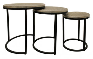 Homeroots Set Of Three 19" Black And Silver Round Nested Tables   488533