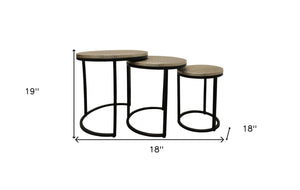 Homeroots Set Of Three 19" Black And Silver Round Nested Tables   488533