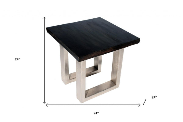 HomeRoots 24" Solid Wood and Iron Square End Table – Rustic Antique Brown Accent for Modern Living Spaces 488534