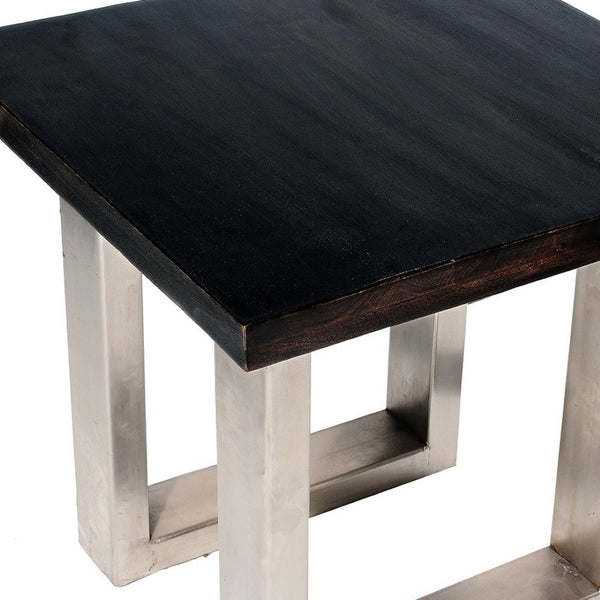 HomeRoots 24" Solid Wood and Iron Square End Table – Rustic Antique Brown Accent for Modern Living Spaces 488534