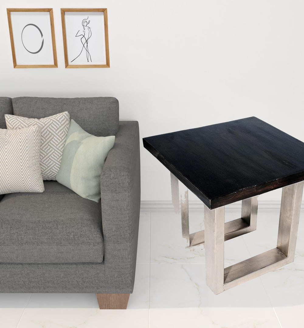 Homeroots 24" Silver And Antique Brown Solid Wood And Iron Square End Table   488534