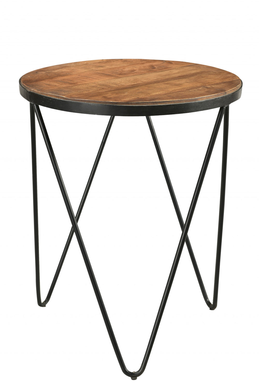 Homeroots 24" Black And Natural Brown Solid Wood And Iron Round End Table   488536