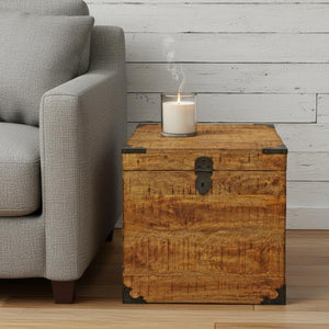 HomeRoots 20" Rustic Solid Wood Square End Table with Distressed Finish & Iron Accents – Perfect for Any Room 488537