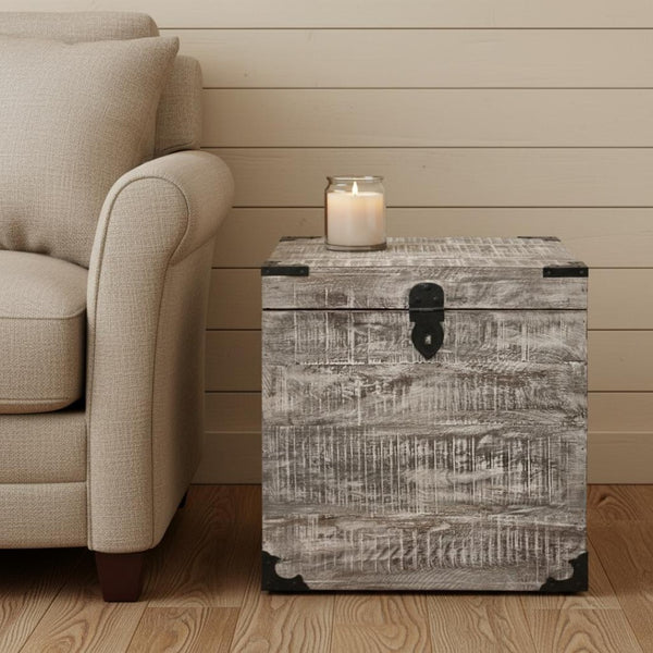 HomeRoots 20" Rustic Gray Solid Wood Square End Table - Versatile Accent for Living Room, Bedroom & More 488538