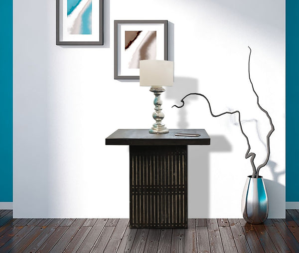 HomeRoots 24" Antique Brown Solid Wood Square End Table - Vintage Charm with Hand-Carved Details for Any Room 488540