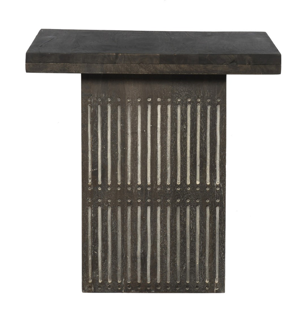 HomeRoots 24" Antique Brown Solid Wood Square End Table - Vintage Charm with Hand-Carved Details for Any Room 488540