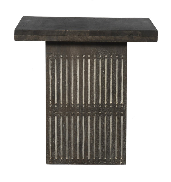 HomeRoots 24" Antique Brown Solid Wood Square End Table - Vintage Charm with Hand-Carved Details for Any Room 488540