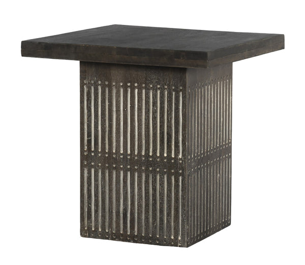 HomeRoots 24" Antique Brown Solid Wood Square End Table - Vintage Charm with Hand-Carved Details for Any Room 488540