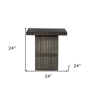 HomeRoots 24" Antique Brown Solid Wood Square End Table - Vintage Charm with Hand-Carved Details for Any Room 488540