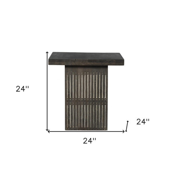 HomeRoots 24" Antique Brown Solid Wood Square End Table - Vintage Charm with Hand-Carved Details for Any Room 488540