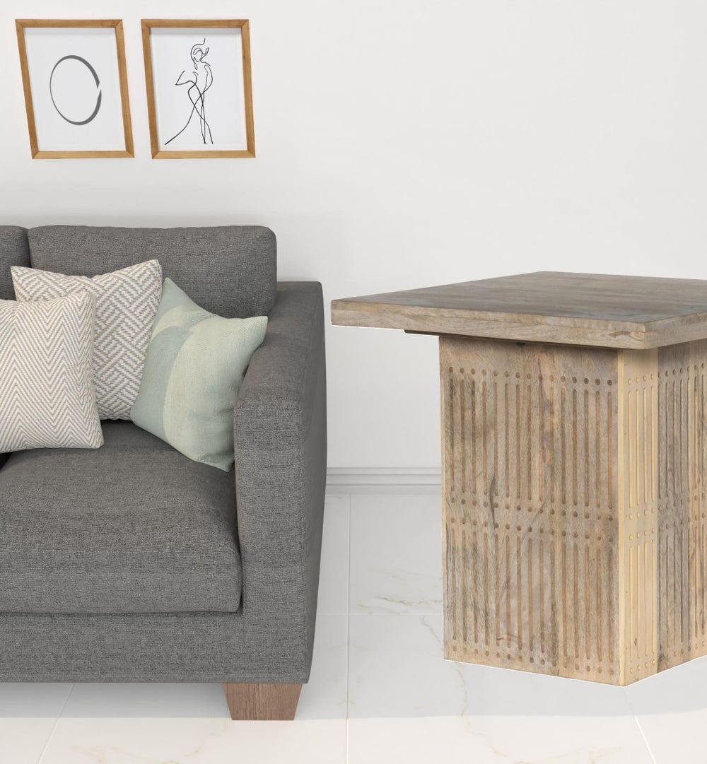 HomeRoots 24" Brushed Ivory Solid Wood Square End Table - Timeless Vintage Charm for Any Room Decor Style 488541