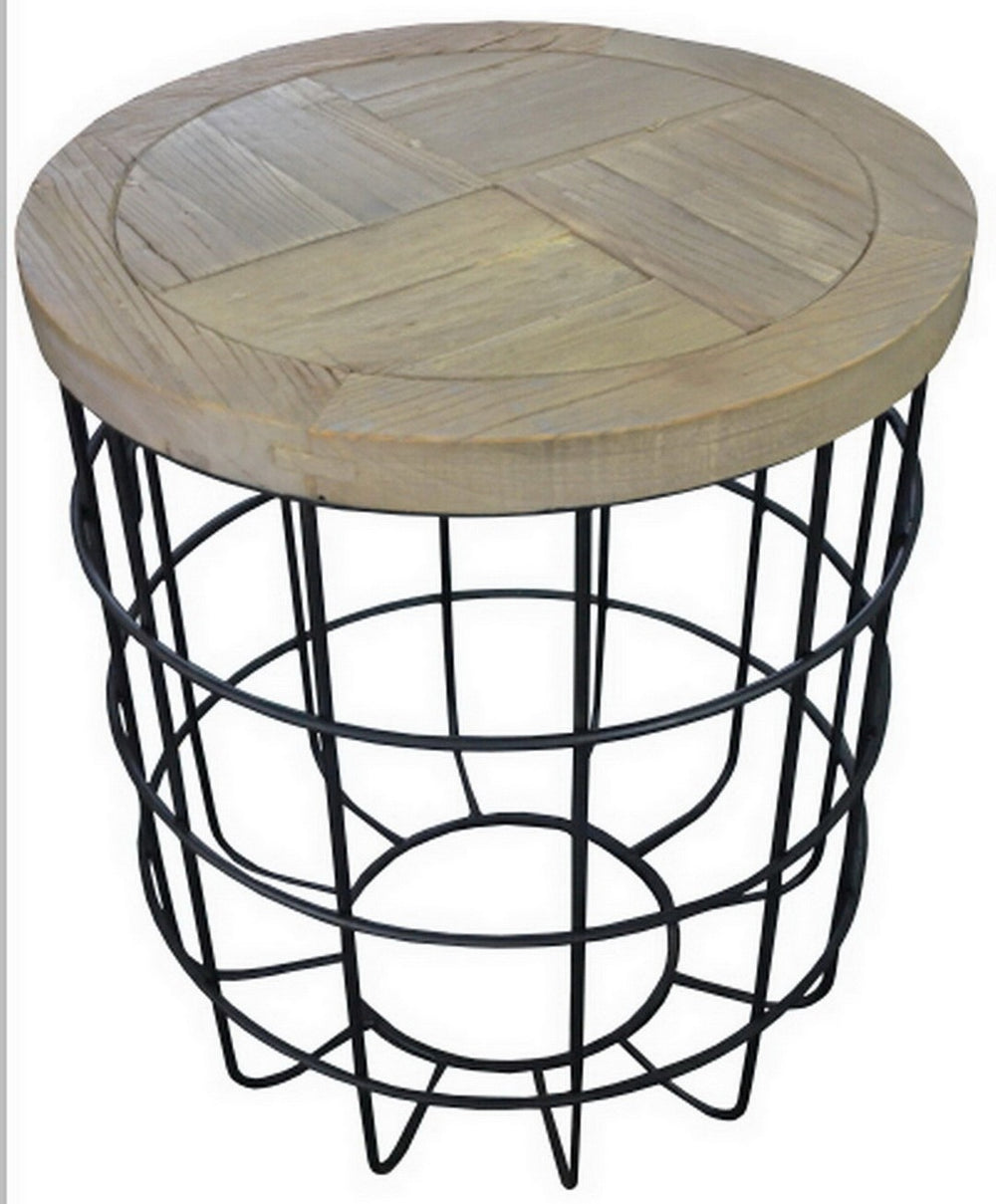 HomeRoots 24" Rustic Mango Wood and Matte Black Iron Round End Table - Stylish, Handcrafted & Versatile Design 488544