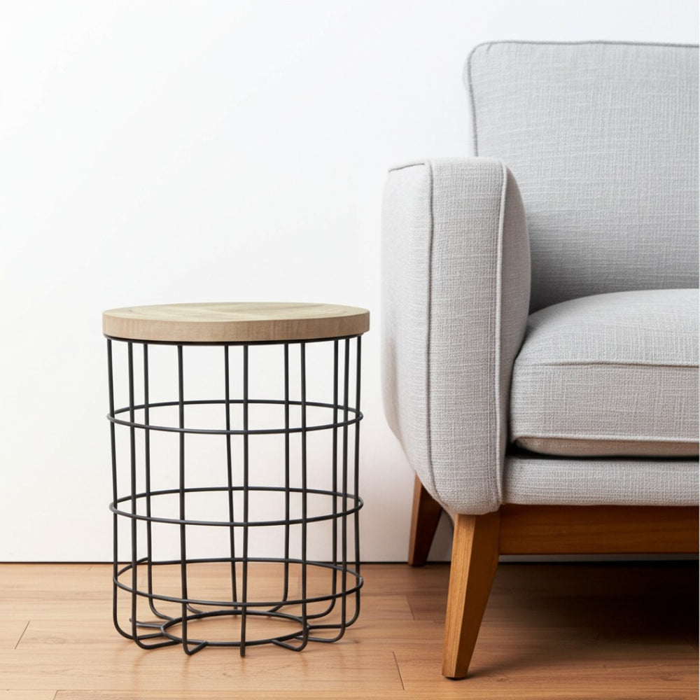 HomeRoots 24" Rustic Mango Wood and Matte Black Iron Round End Table - Stylish, Handcrafted & Versatile Design 488544