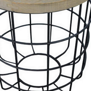 HomeRoots 24" Rustic Mango Wood and Matte Black Iron Round End Table - Stylish, Handcrafted & Versatile Design 488544